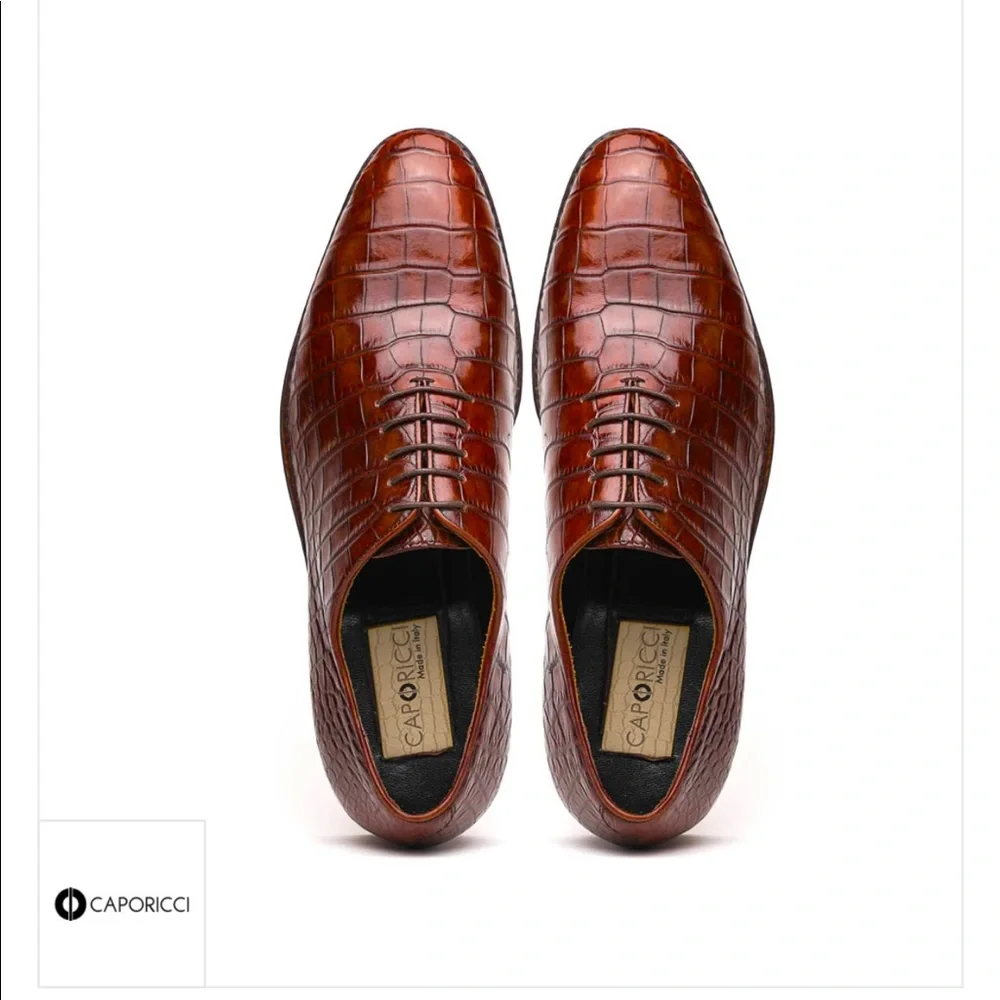 CAPORICCI 2543 Gold Brown Real Alligator Shoes - Picture 3 of 8